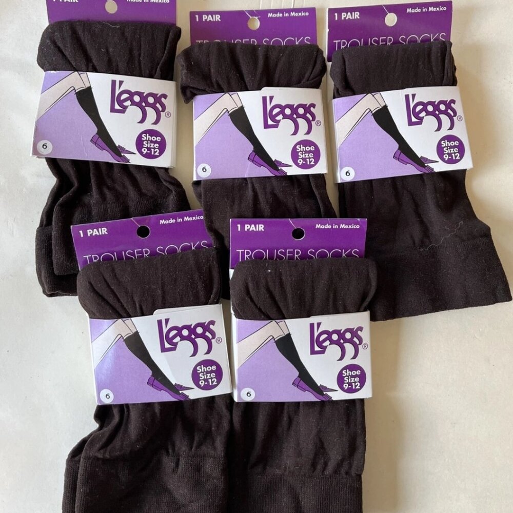 Lot of 5 Vintage Leggs Women's Trouser Socks Shoe Size 9-12 NOS Brown Hosiery